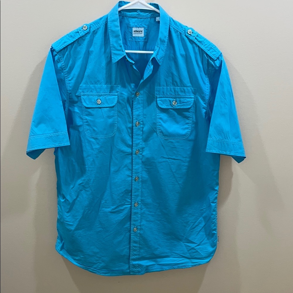 Armani Collezioni Men’s Shoulder Strap Safari Short Sleeve Button Down. M.